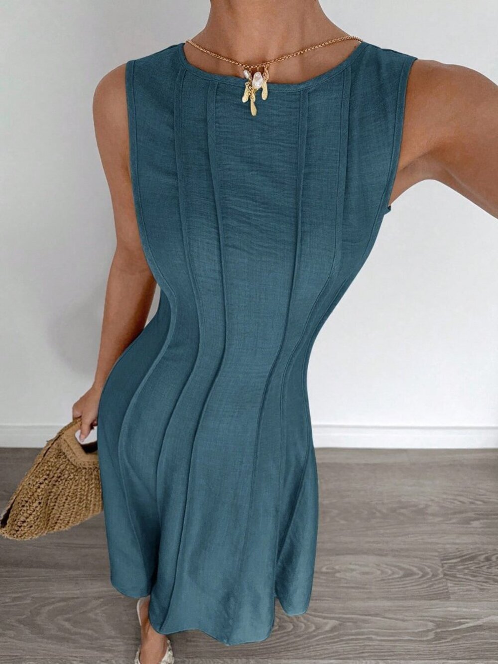 Blue Casual Women's Sleeveless A-Line Dress - Picture 5 of 5